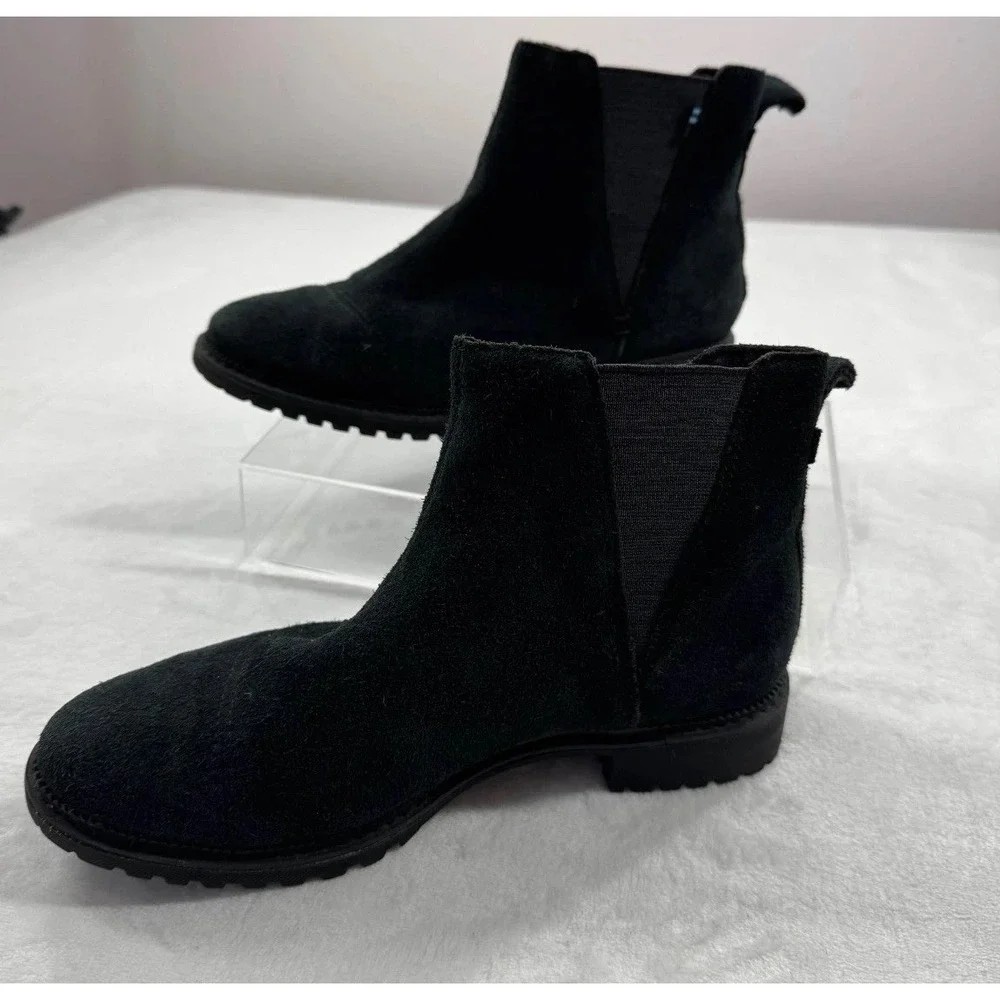 TOMS Cleo Chelsea Boot Women's 6 Black Suede Pull-On Ankle Round Toe Winter‎